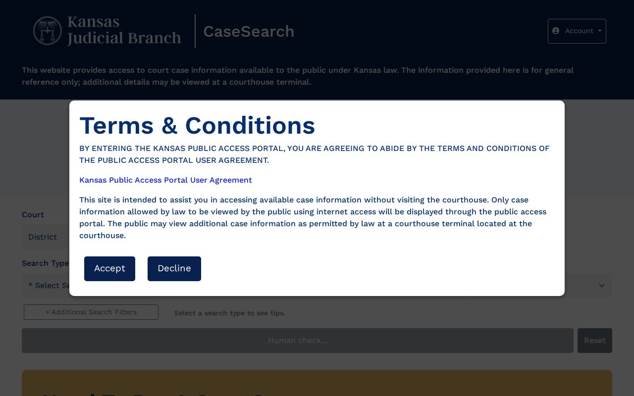 Lincoln County court docket search in the Kansas Public Access Portal
